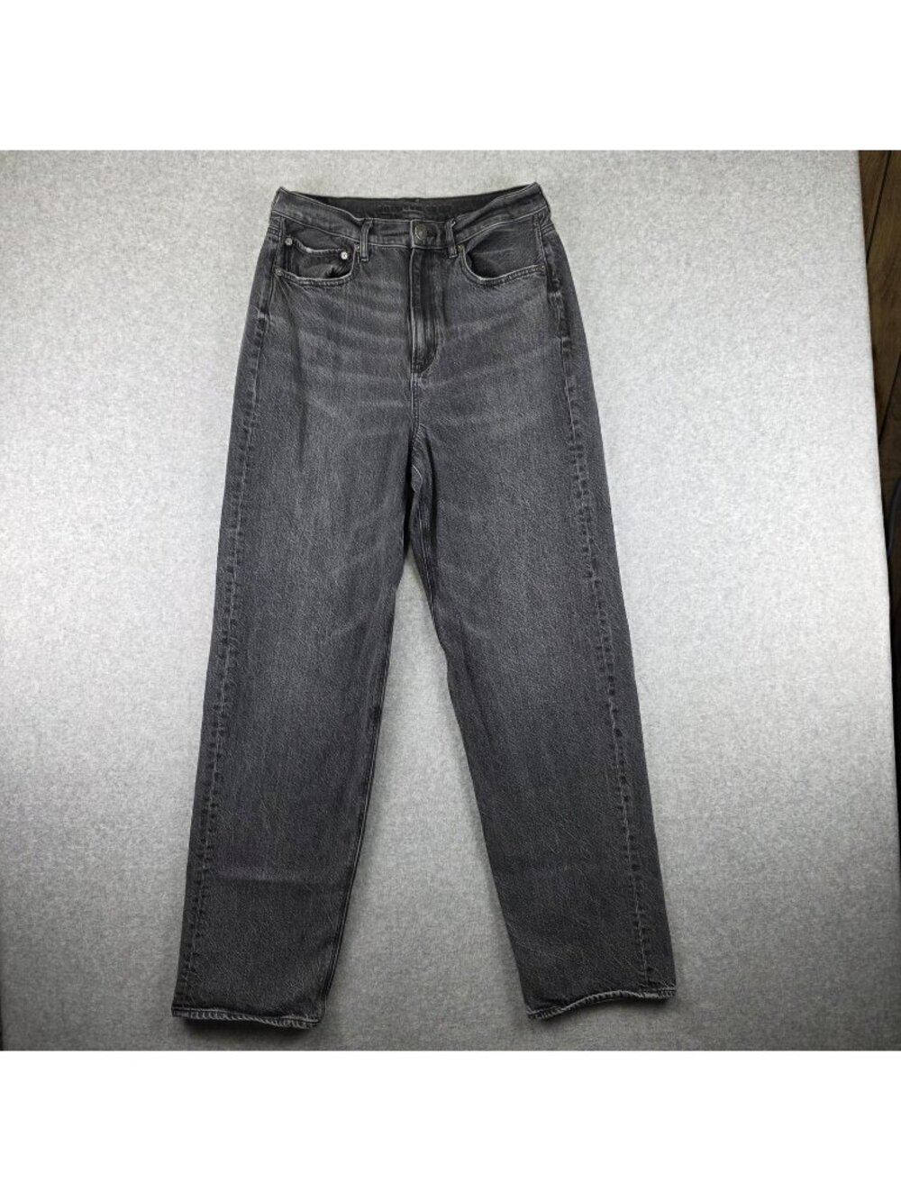 American Eagle Jeans Womens 10 Tall Baggy Tapered Charcoal Black High Rise Denim